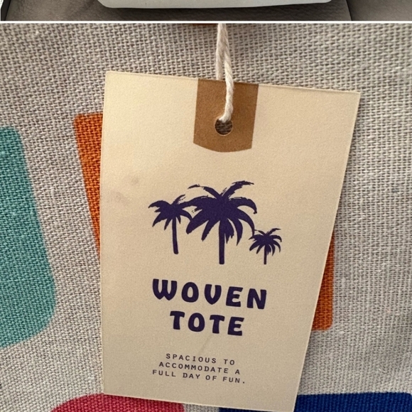 Woven Tote SUN REST FUN Canvas 20x11x8 Tote Bag - Picture 2 of 5